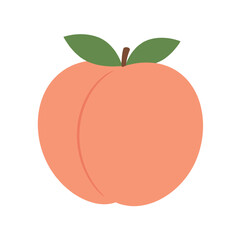 Fototapeta premium Simple Peach Illustration with Green Leaves and Brown Stem Fresh Fruit.