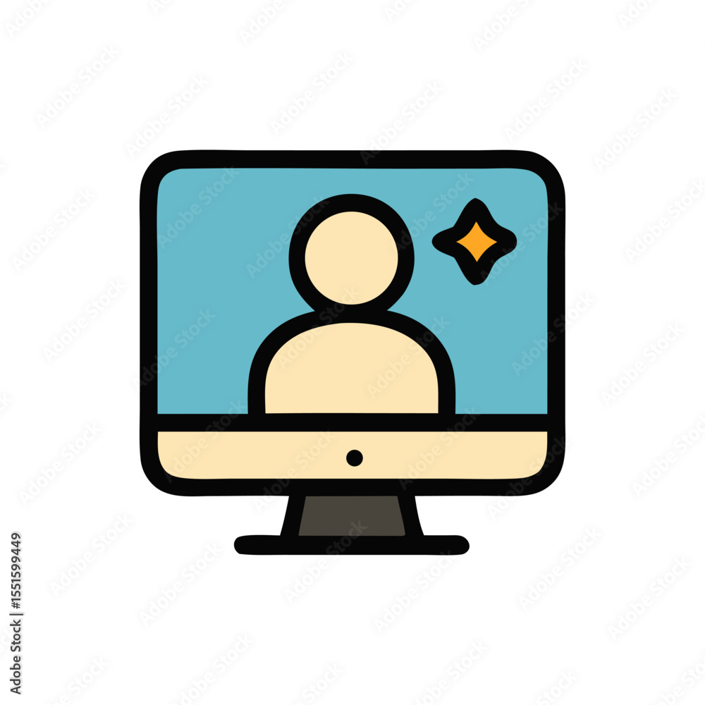 Fototapete Simple icon of a computer monitor displaying a person and a star.