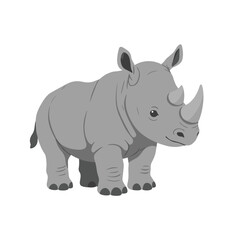 Fototapeta premium Young Grey Rhinoceros Calf Profile View Illustration.