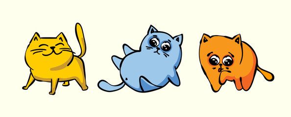 Set of cute vector cat sticker, lovely cat and friendly doodle in different poses . Adorable funny pet characters hand drawn collection for T-shirt,sticker, print, pet shop.