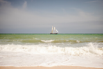 Boat on a Sao Rafael beach, Albufeira, Algarve, Portugal