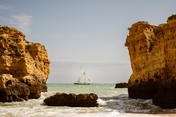 Golden Cliffs and Beaches on Sao Rafael beach, Portugal