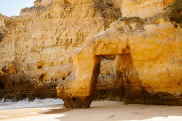 Golden Cliffs and Beaches on Sao Rafael beach, Portugal