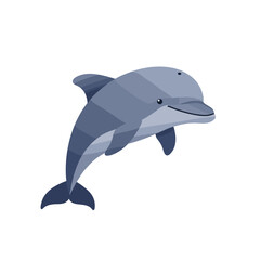Obraz premium Playful Cartoon Dolphin Leaping Upward with Smiling Expression.