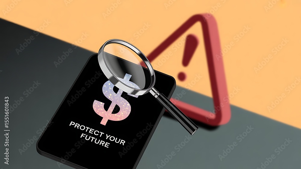Fototapete a highly detailed magnifying glass hovering over a vibrant digital dollar symbol composed of glowing