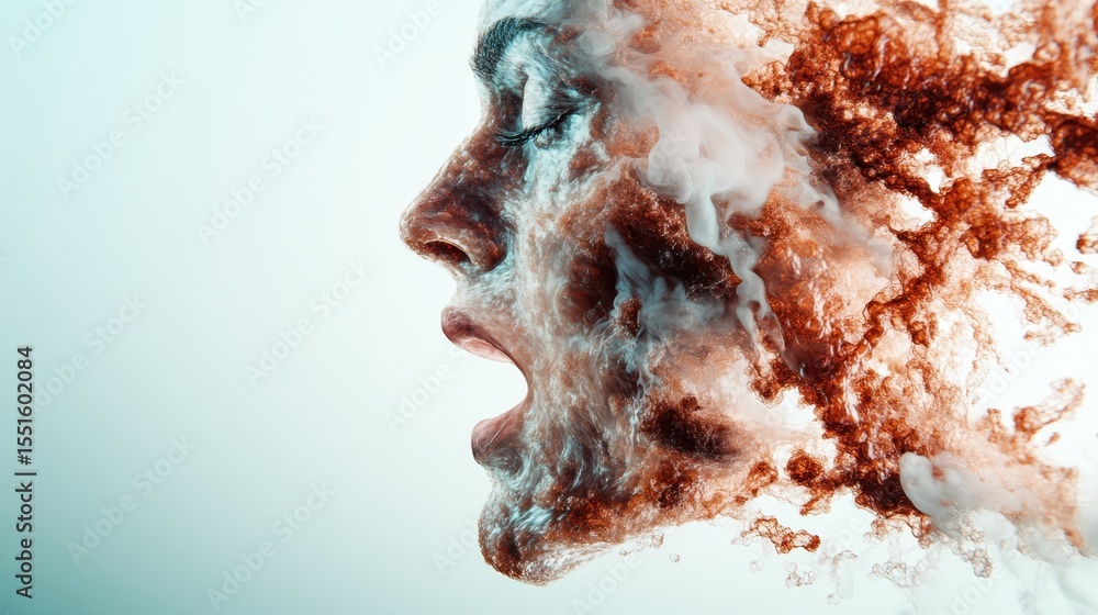 Poster an abstract artistic representation of a human face emerging from a splash of water reveals the intr