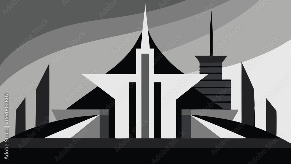 Poster abstract geometric architectural composition in monochrome with a modern minimalist design