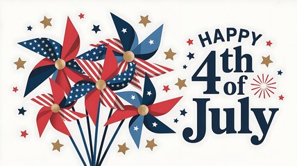 Obraz premium United States Independence Day greeting card with USA national flag, 4th of July celebration poster with Pinwheels made of USA flags and stars , banner, header for website, created with generative ai
