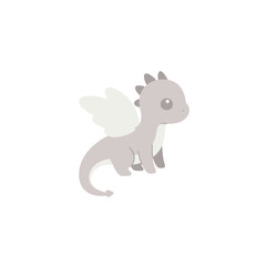 Adorable Grey Dragon with Wings Sitting Sideways.
