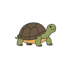 Cheerful Cartoon Tortoise Walking Side Profile.