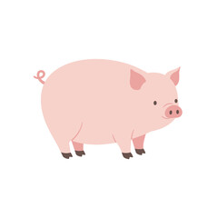 Adorable Cartoon Pig with Pink Skin and Curly Tail Standing Proudly.