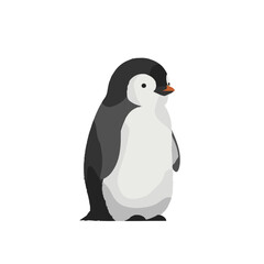 Obraz premium Cartoon Emperor Penguin Standing with a Smooth Simplified Design and Orange Beak.