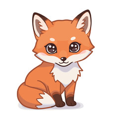 Adorable Cartoon Fox with Big Eyes in Sitting Pose.