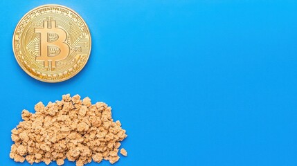 Pile of bitcoin coins and a single bitcoin coin representing cryptocurrency investment concepts