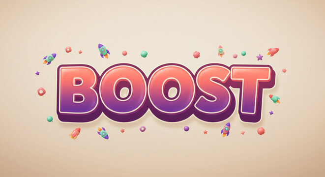 Boost Colorful 3D Text Effect with Rockets and Confetti