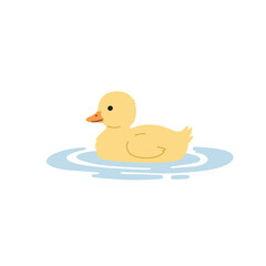 Adorable Yellow Duckling Floating on Calm Water with Simple Design.