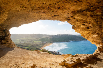 Scenic View from Tal-Mixta Cave Overlooking Ramla Bay, Gozo, Malta