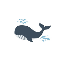 Cute Whale Silhouette with Water Splashes.