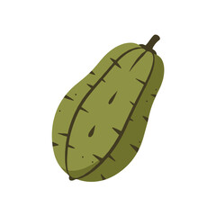 Stylized Green Chayote Squash with Dark Markings and Stem Detail.