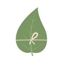 Single Green Leaf Tied with Beige Twine.