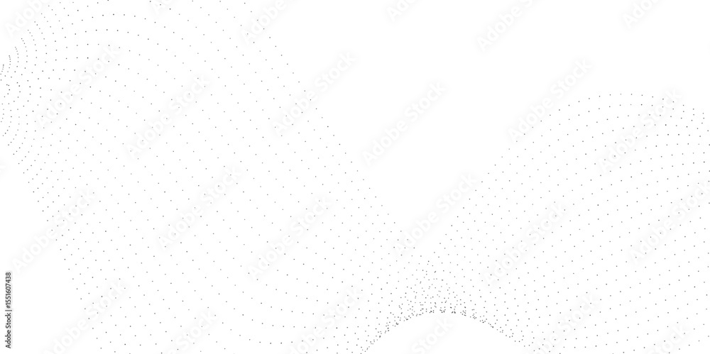 Poster abstract flowing dots particles wave curved lines on transparent background. black halftone gradient