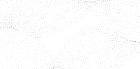 Abstract flowing dots particles wave curved lines on transparent background. Black halftone gradient smooth curve line shape background. Design for frequency sound, technology, science, banner