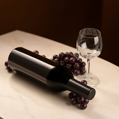 Obraz premium Red wine bottle, glasses, and grapes create a classic beverage still life