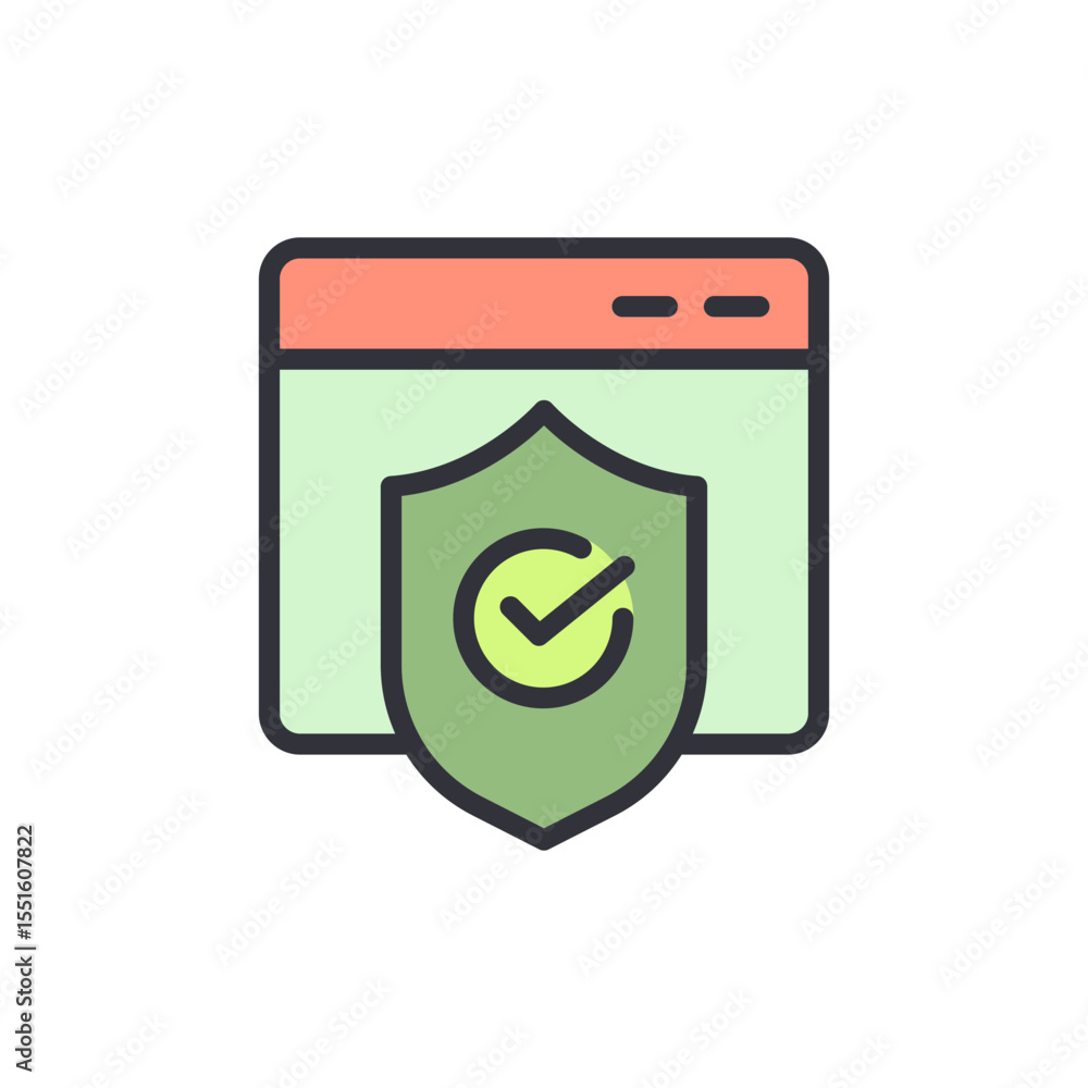 Poster internet security icon depicting website security with shield and checkmark