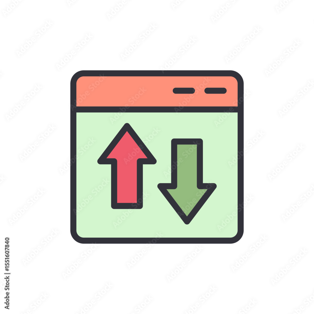 Aufkleber depicts data synchronization with up and down arrow inside a window