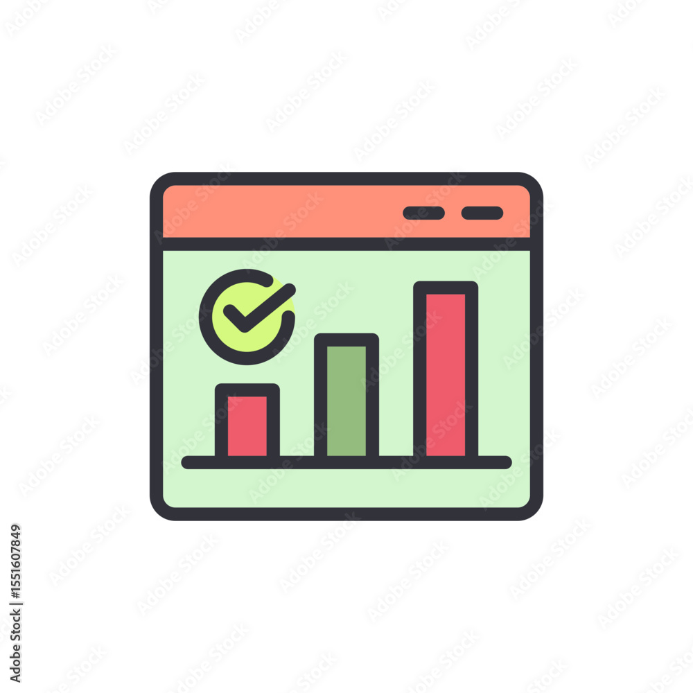 Poster successful data analysis represented through webpage with checkmark
