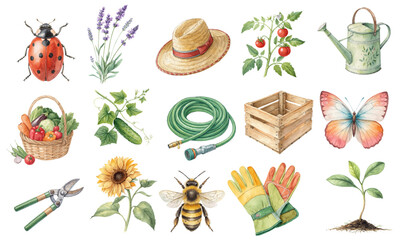 Watercolor Gardening Clipart Set – Nature & Garden Elements
