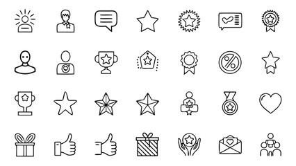 Fototapeta premium Illustration of a collection of outline icons representing achievement, rewards, and recognition symbols