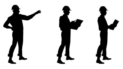 Set of engineer silhouette vector on white background