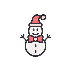Festive Snowman With Bow Tie And Santa Hat On Transparent Background