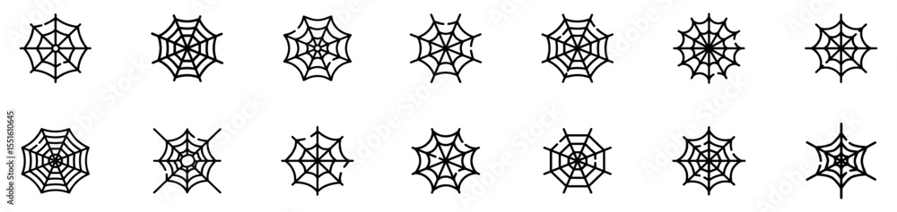 Wall mural black creepy spider web net silhouette art and spider web vector illustration. spiderweb elements ic