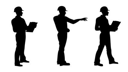 Set of engineer silhouette vector on white background