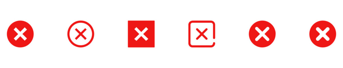 Fototapeta premium Red wrong mark. Red cross x vector icon. No wrong symbol. Delete, vote sign. Graphic design element set on white background. Vector illustration.