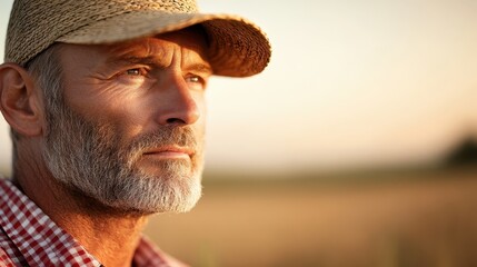 A middle-aged man, with a thoughtful expression, is shown against a stunning golden sunset backdrop, reflecting the beauty of nature and the depth of human contemplation.