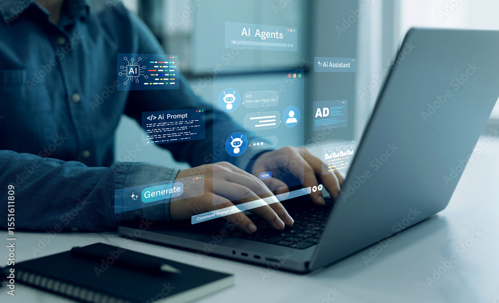 Poster virtual assistant, artificial intelligence bot and crm software automation technology. chatgpt chat 