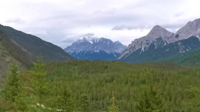 Panoramic view Zugspitze mountain alpine landscape in Alps Tyrol Austria.