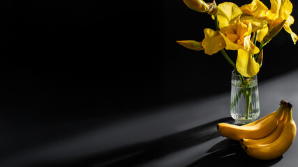 Golden Irises With Bananas Shadowed