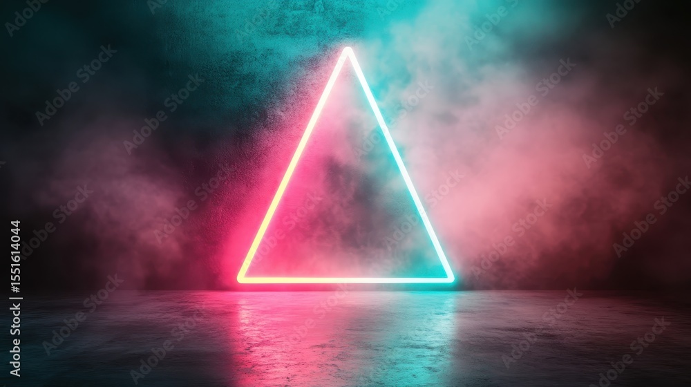 Aufkleber an abstract representation of a neon triangle surrounded by mist and smoke, creating an imaginative 