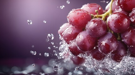 Close-up of plump red grapes glistening with water droplets captures the essence of freshness and nature's beauty, invoking feelings of abundance, vitality, and indulgence in striking detail.