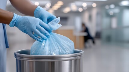 Proper disposal of waste in an office environment during the daytime