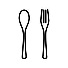 スプーンとフォークのシンプルな線画ベクターイラスト｜スプーン,フォーク,カトラリー,線画,白背景,食器,洋食