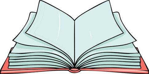 Livre ouvert avec pages soulevées, style esquisse