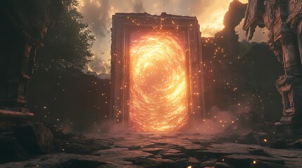 Fiery Portal in Ancient Ruins: A Journey Beyond