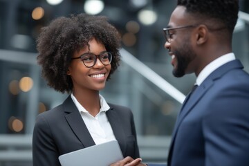 Staff members are involved in a lively and amicable discussion on the office staircase