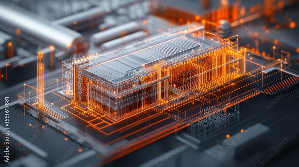Poster complex circuit board with glowing orange connections, gray hardware. use it to visualize data, tech