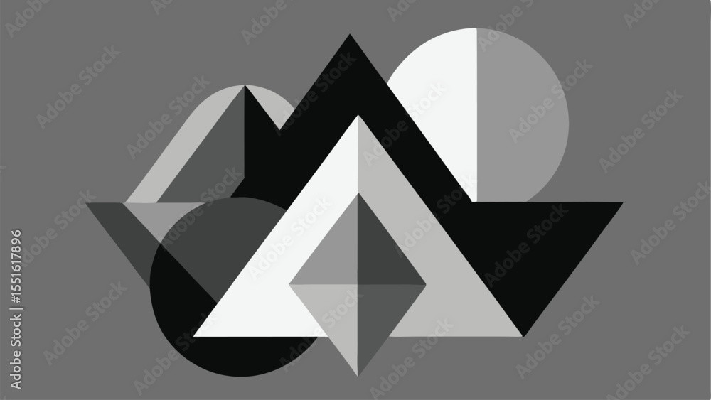 Poster abstract geometric composition featuring shapes in grayscale suitable for design projects